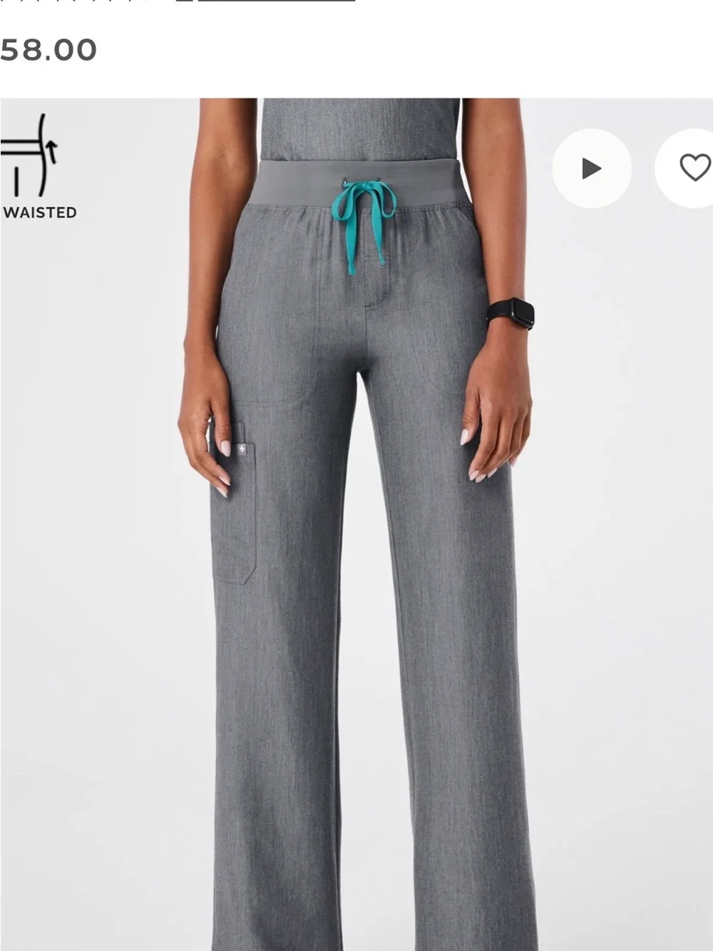 Figs Isabel Women’s Gray Wide-Leg Drawstring Pants with Turquoise Tie - Picture 1 of 5